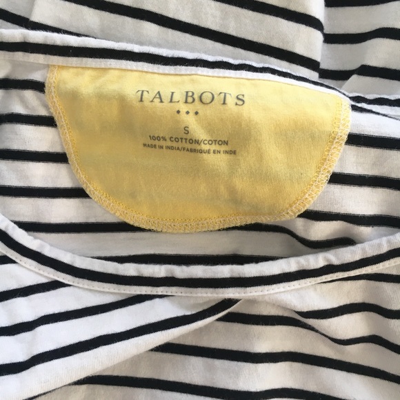 Preowned Talbots Black & White Striped Blouse 3/4 Sleeves Tie Front Bottom S - Picture 7 of 7